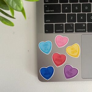 3/$20 Pack of 6 Vinyl Glossy Stickers | Candy Hearts | Pride | Pack